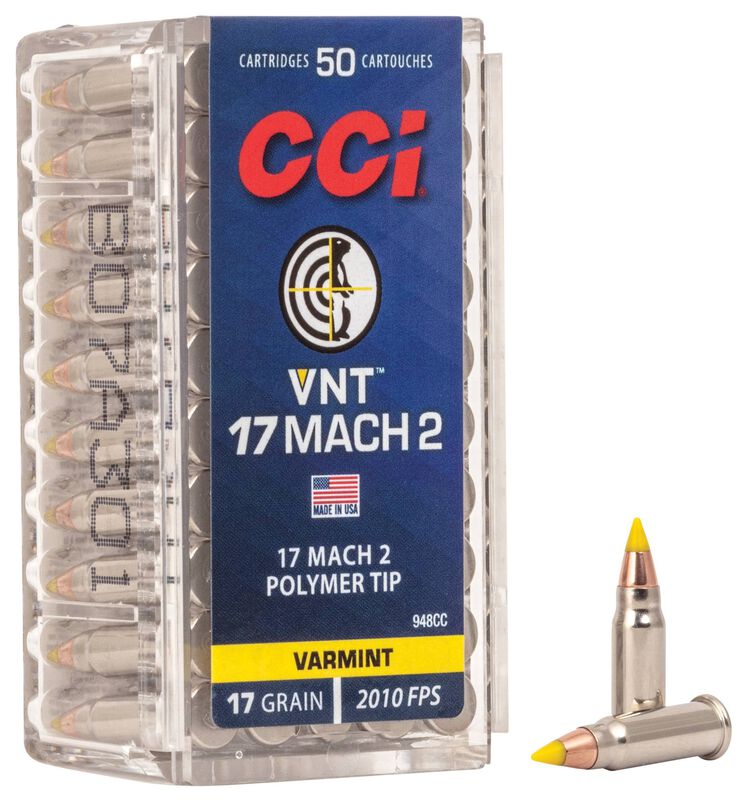 CCI VNT .17 HM2 17gr Polymer Tip Nickel Ammunition 50Rd 948CC View 1