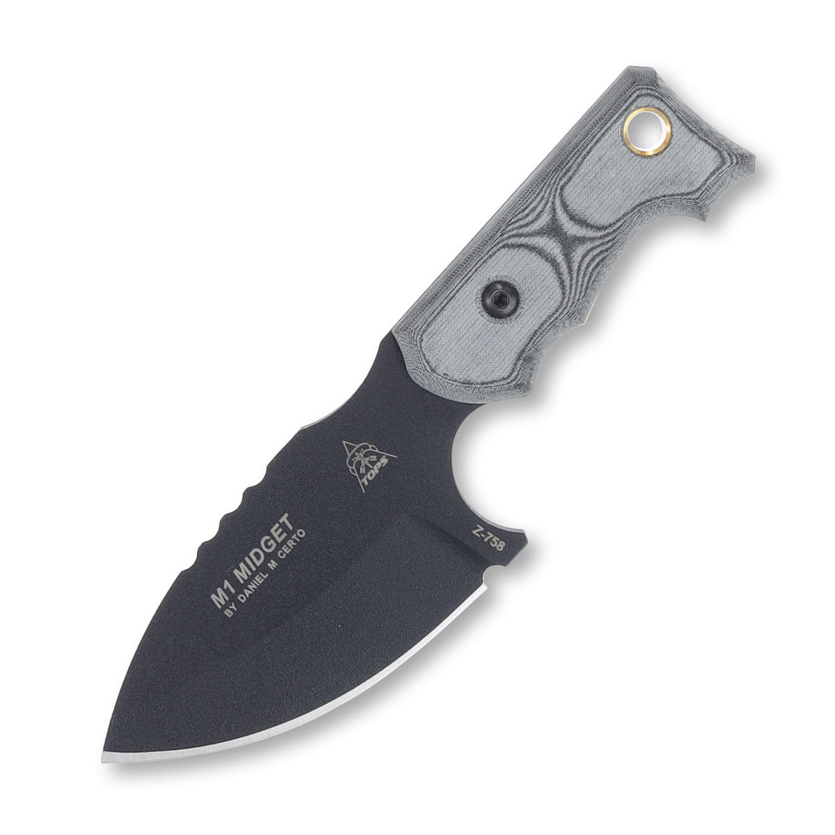 TOPS Knives M1 Midget 3.75in Black Plain Spear Point Fixed Blade TPM1MGT01 View 2
