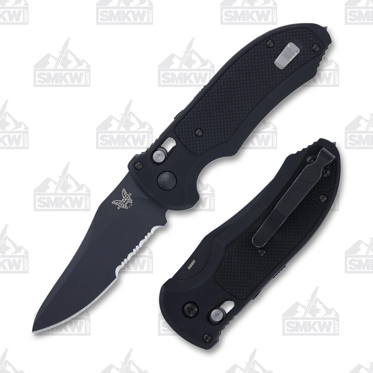 Benchmade 9170SBK Auto Triage Knife 3.58in Black DLC Part Serrated Blade AUBM9170SBK View 1