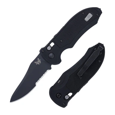 Benchmade Auto Triage Knife 3.58in Black DLC Partially Serrated View 1