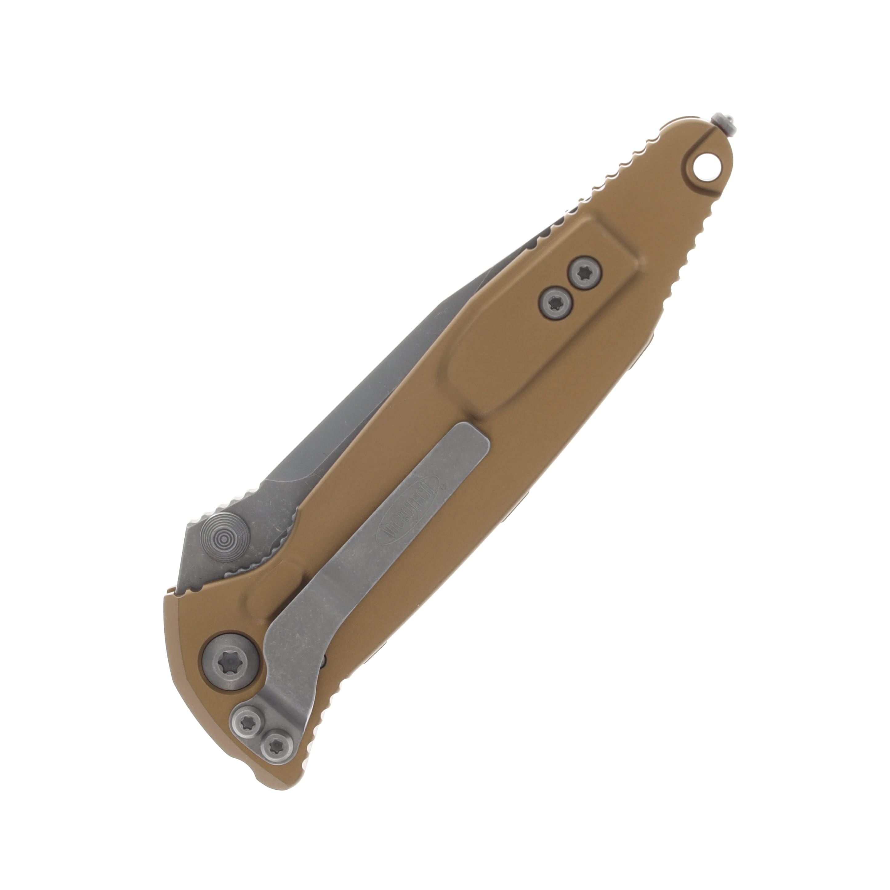 Microtech SOCOM Elite Linerlock Folding Knife Partially Serrated Apocalyptic Drop Point/Tan AUMT16011APT View 5
