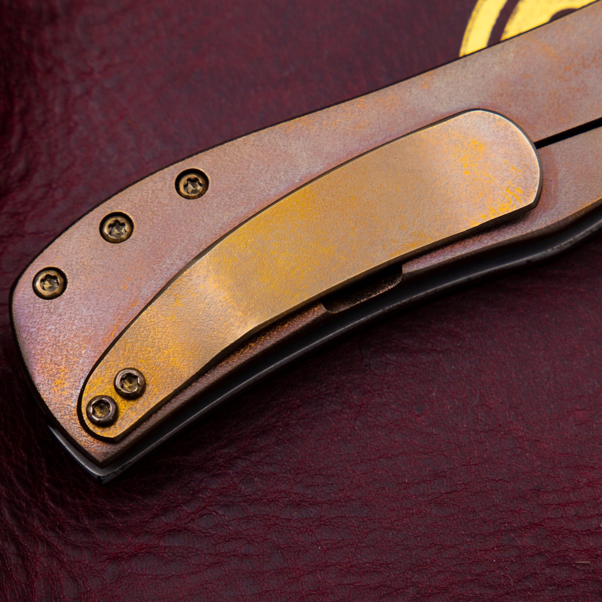 Doc Shiffer Custom Knives Recon Folding Knife Stonewashed Titanium with Harmon Line Carbon Blade CUSTCC316 View 8