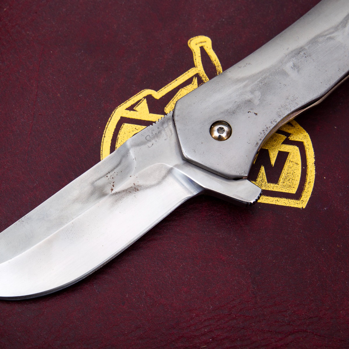 Doc Shiffer Custom Knives Recon Folding Knife Stonewashed Titanium with Harmon Line Carbon Blade CUSTCC316 View 10