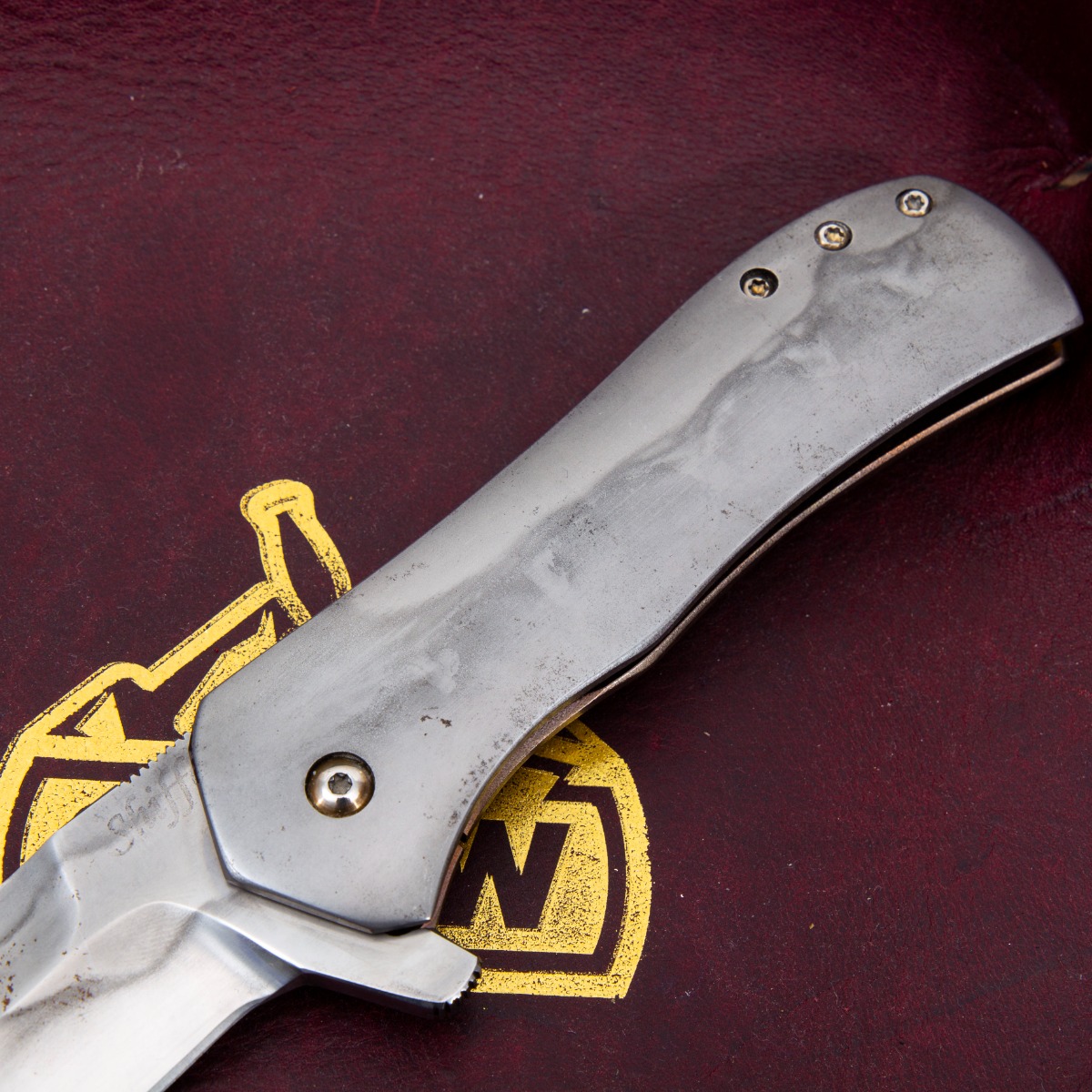Doc Shiffer Custom Knives Recon Folding Knife Stonewashed Titanium with Harmon Line Carbon Blade CUSTCC316 View 14