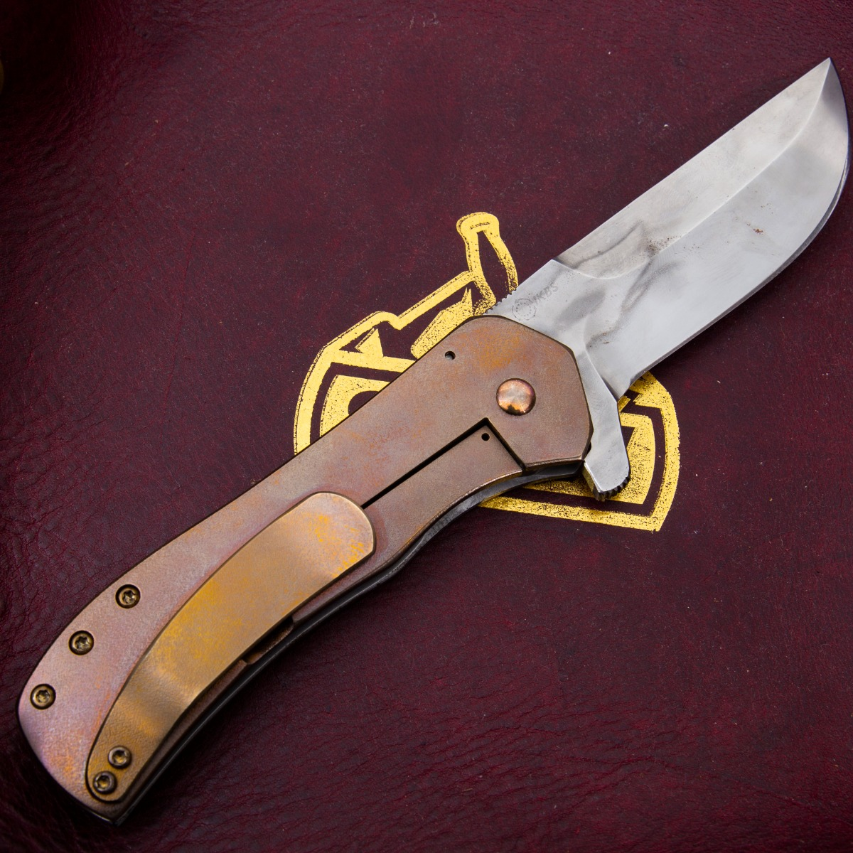 Doc Shiffer Custom Knives Recon Folding Knife Stonewashed Titanium with Harmon Line Carbon Blade CUSTCC316 View 2