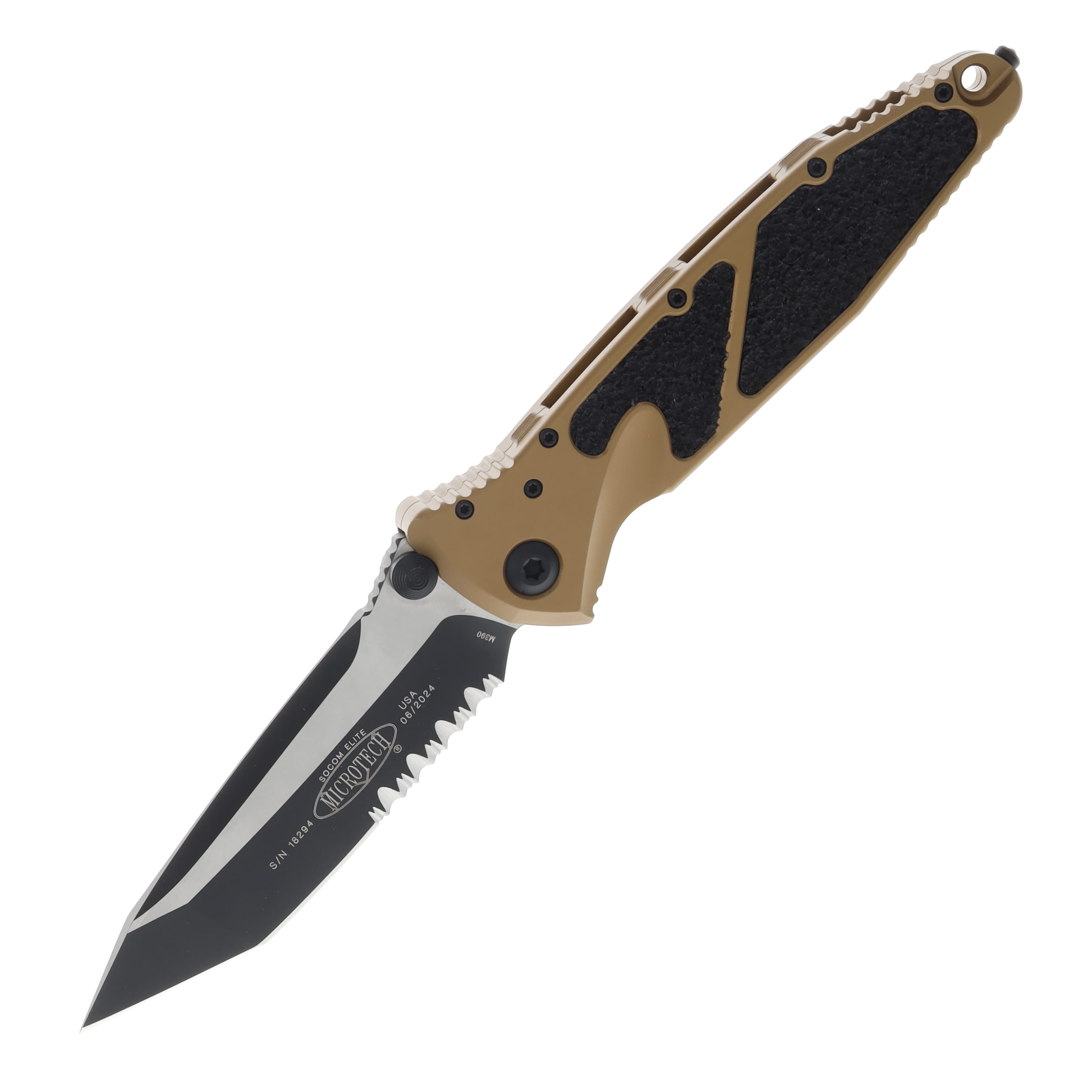 Microtech SOCOM Elite Linerlock Folding Knife Half Serrated DLC Tanto/Tan MT1612TA View 1
