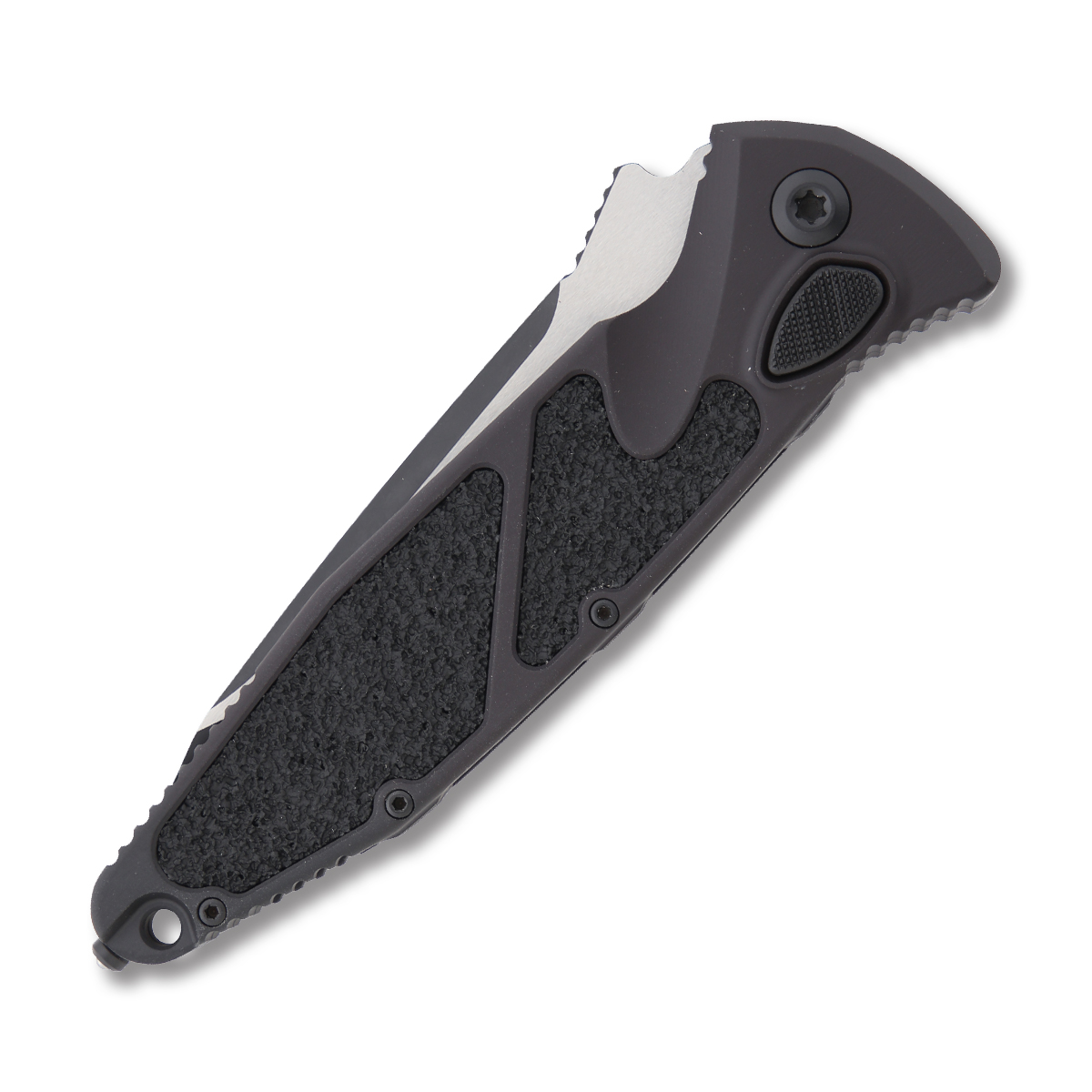 Microtech Socom Elite Automatic Knife Black Aluminum (4" Two-Tone Partially Serrated) Textured Inlays AUMT161A2T View 3