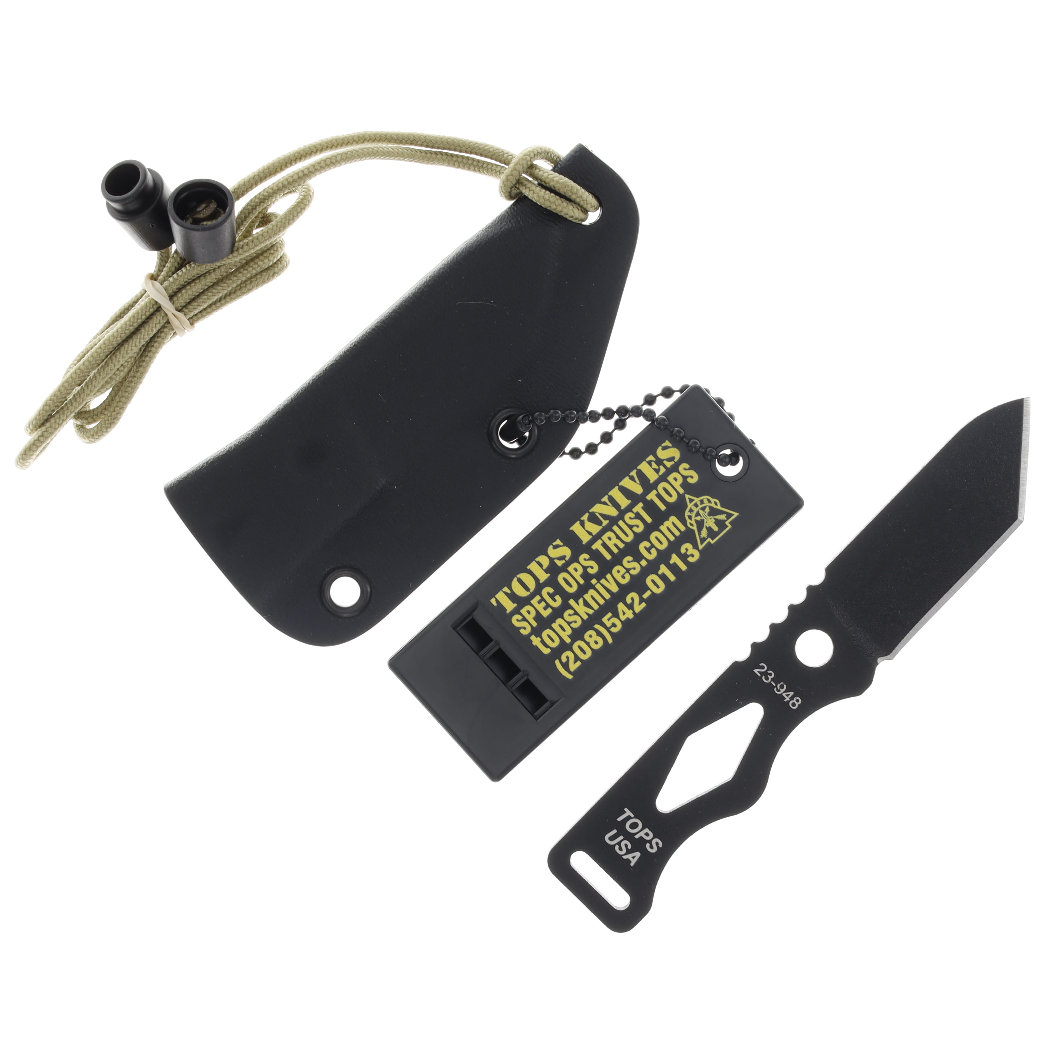 TOPS Knives Chico Fixed Blade Neck Knife Black 1.88in Plain Tanto Blade TPCHI01 View 1