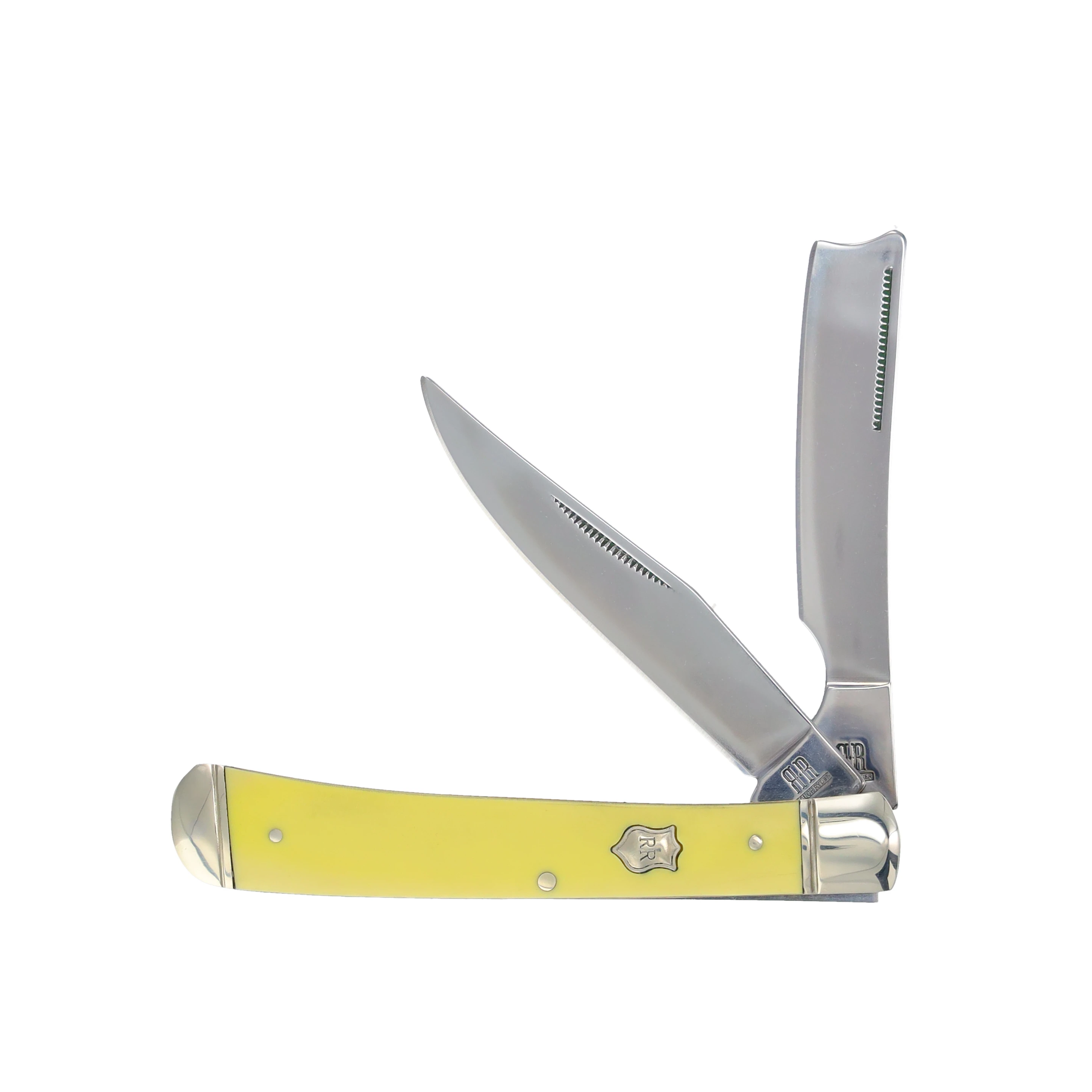 Rough Ryder Smooth Yellow Composition Razor Trapper Folding Knife RR892 View 1