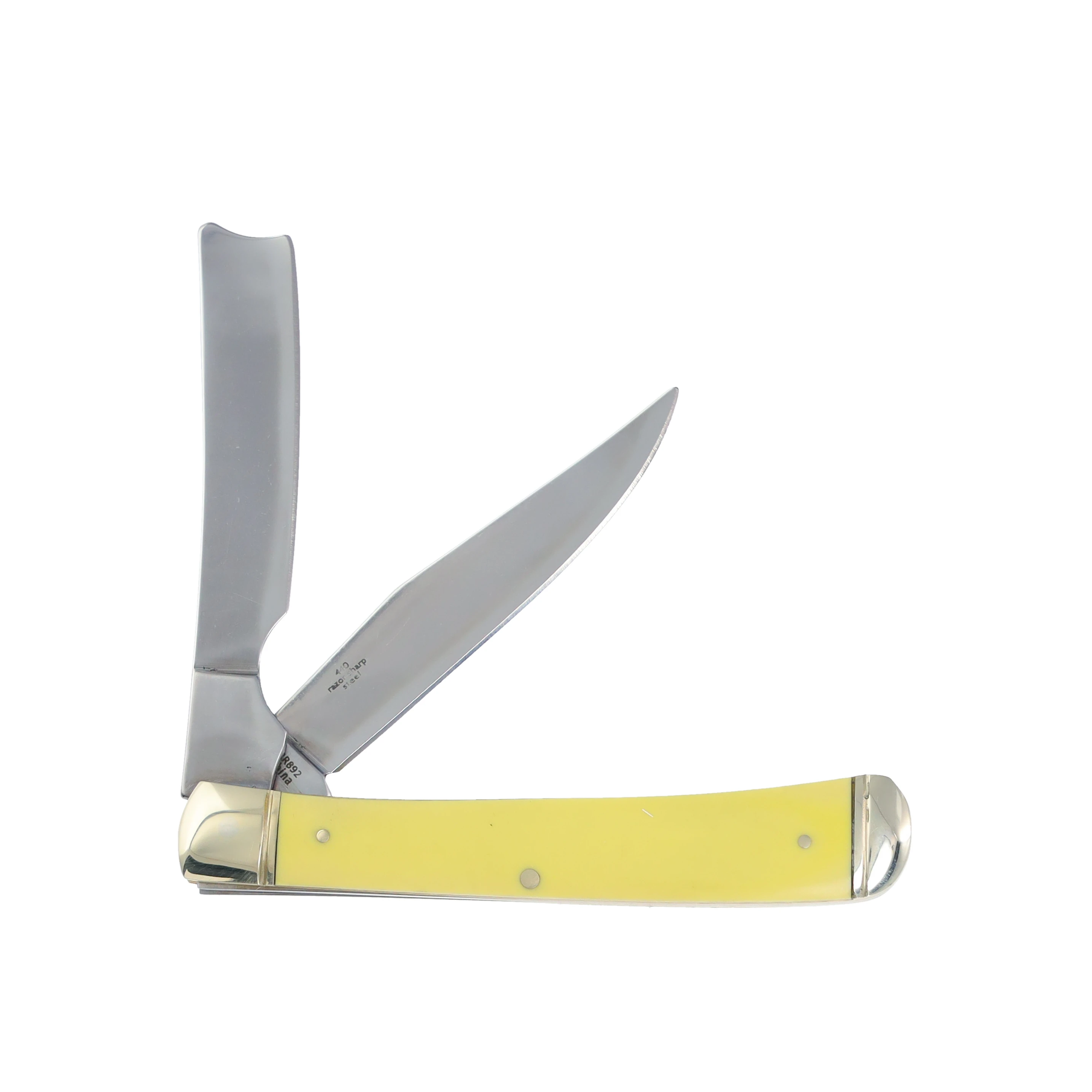 Rough Ryder Smooth Yellow Composition Razor Trapper Folding Knife RR892 View 2