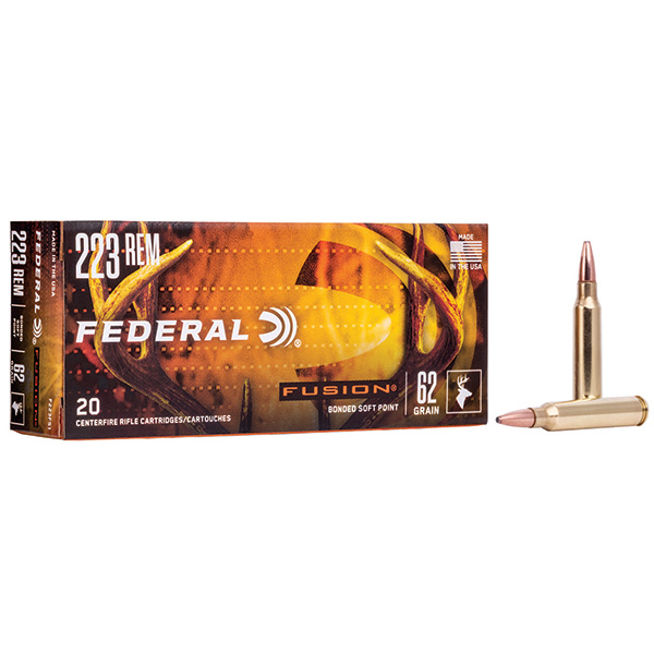 Federal Fusion 223 Remington Rifle Ammunition 20 Rounds Brass Centerfire 62 Grain Fusion Bonded SP F223FS1 View 1