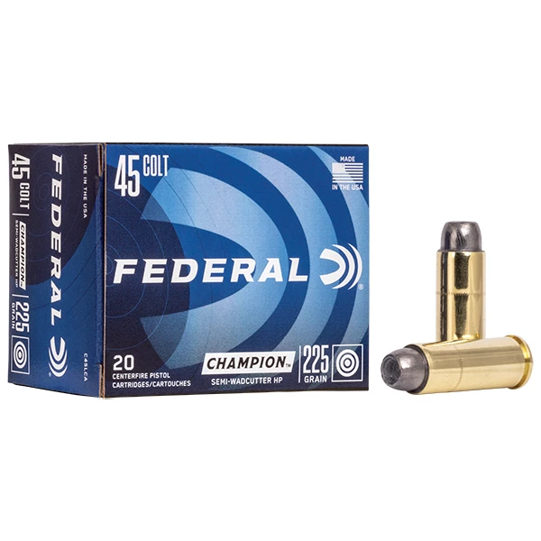 Federal Champion Training 45 Colt Handgun Ammunition 20 Rounds Brass Centerfire 225 Grain Semi-Wadcutter HP View 1