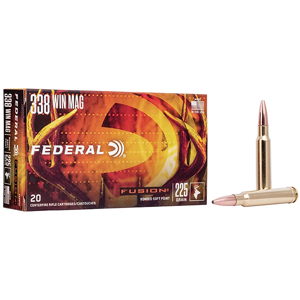 Federal Premium Fusion 338 Winchester Magnum Rifle Ammunition 20 Rounds Brass Centerfire 225 Grain Fusion SP FAF338FS1 View 1