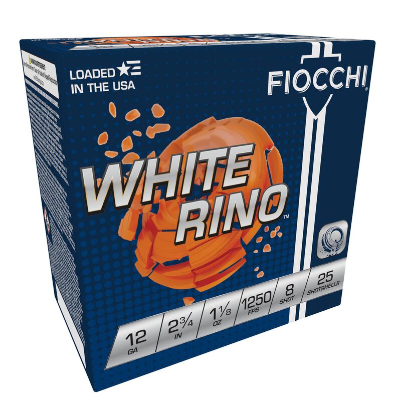 Fiocchi Target White Rino 12 Ga 2.75in #8 Shot 1-1/8 oz Hard Lead Ammo 25Rd FIO12WRNO8 View 1