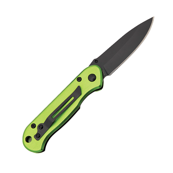 Frost Linerlock Folding Knife Green Aluminum Handle Black SS Blade View 8