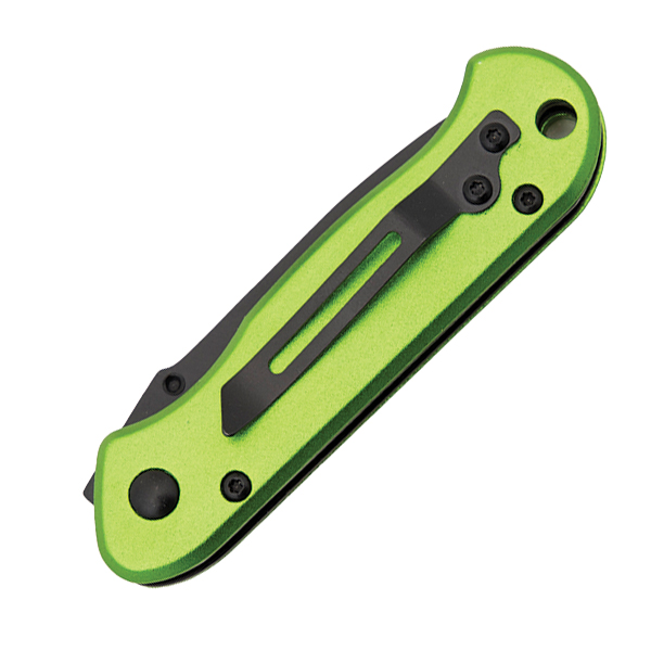 Frost Linerlock Folding Knife Green Aluminum Handle Black SS Blade View 3