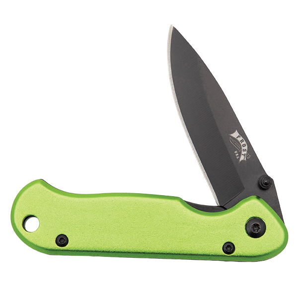 Frost Linerlock Folding Knife Green Aluminum Handle Black SS Blade View 4