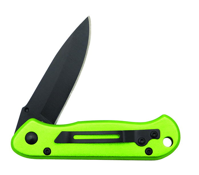 Frost Linerlock Folding Knife Green Aluminum Handle Black SS Blade View 5