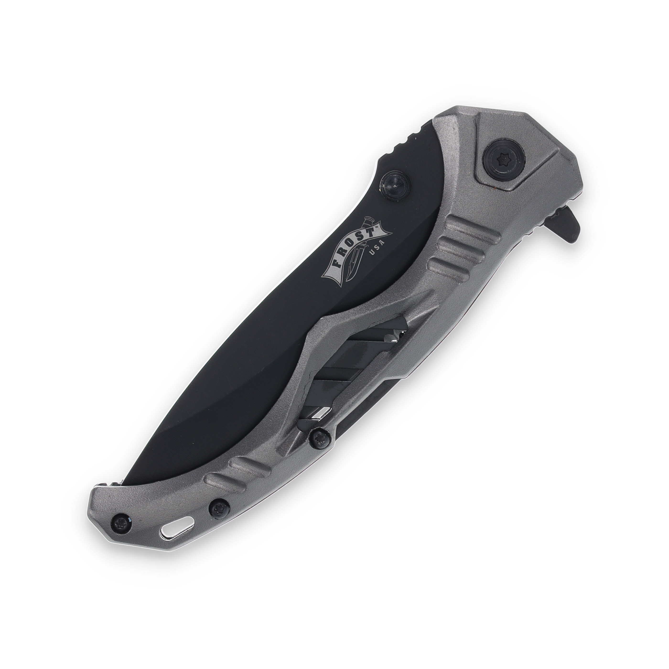 Frost Assisted Open Linerlock Folding Knife Grey Aluminum Handle PS Black SS Blade FRFC119GY View 10