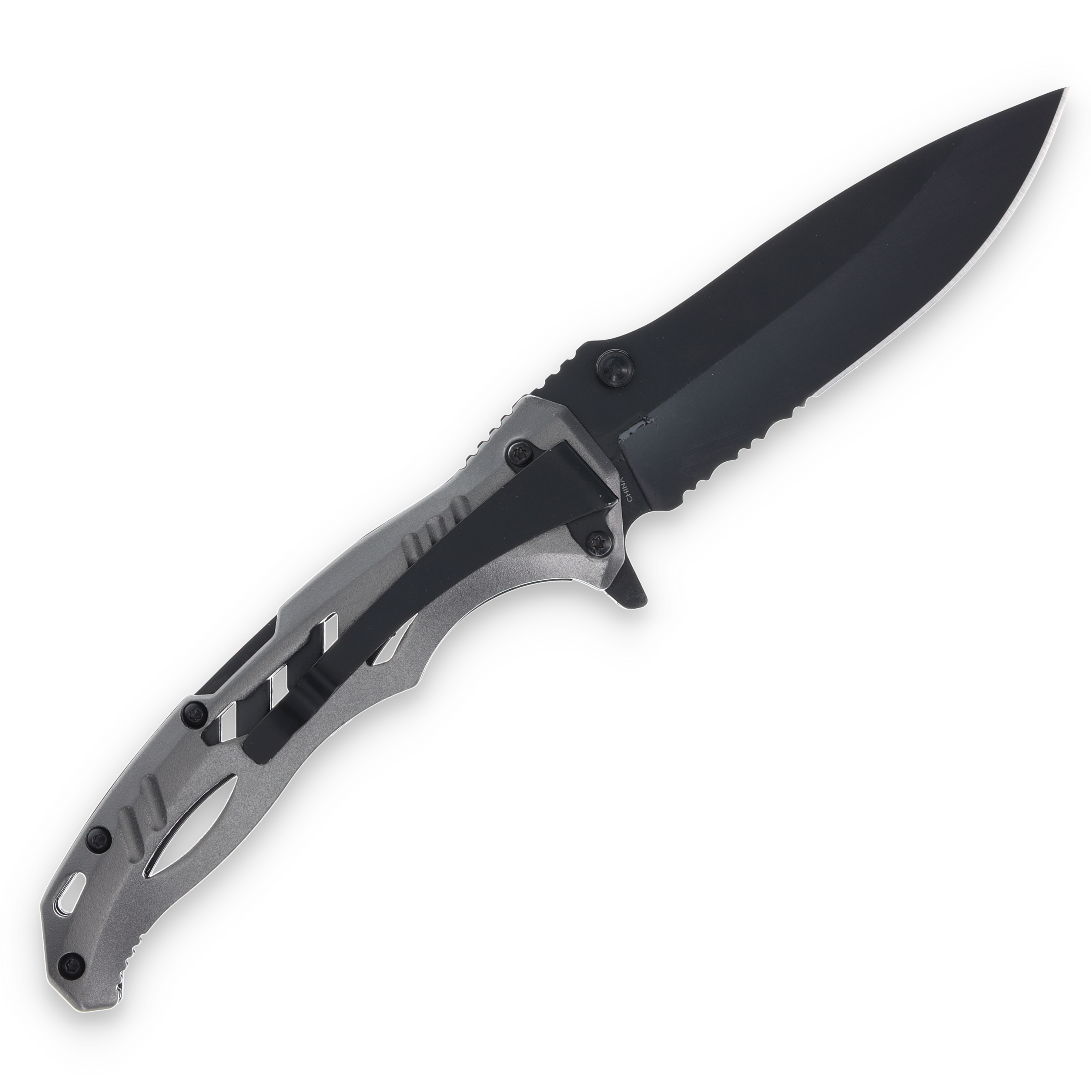 Frost Assisted Open Linerlock Folding Knife Grey Aluminum Handle PS Black SS Blade FRFC119GY View 3