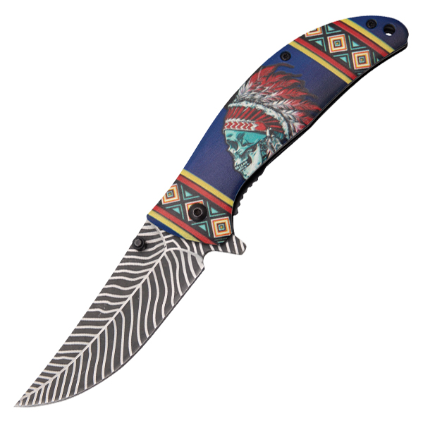 Frost Blue Skull Tribal Assisted Folder FRFC54BL View 1