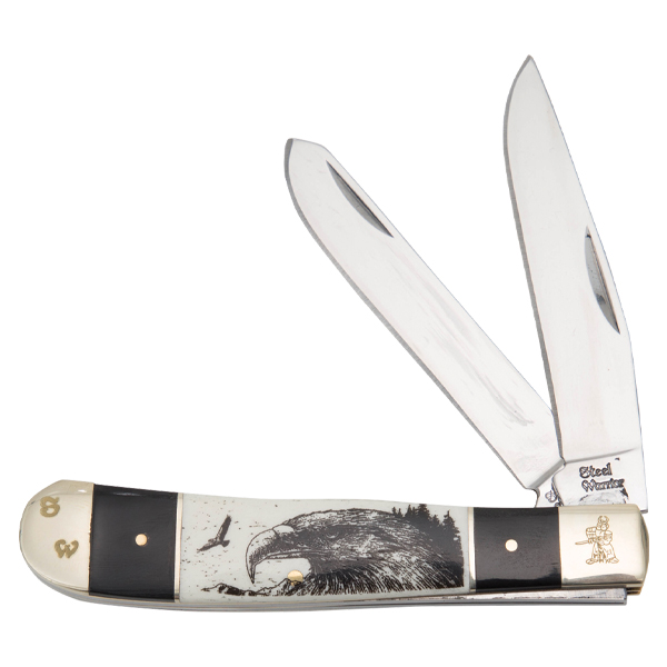 Frost Steel Warrior Eagle Trapper Folding Knife Buffalo Horn/White Bone Handle FRSW108BHSBE View 1