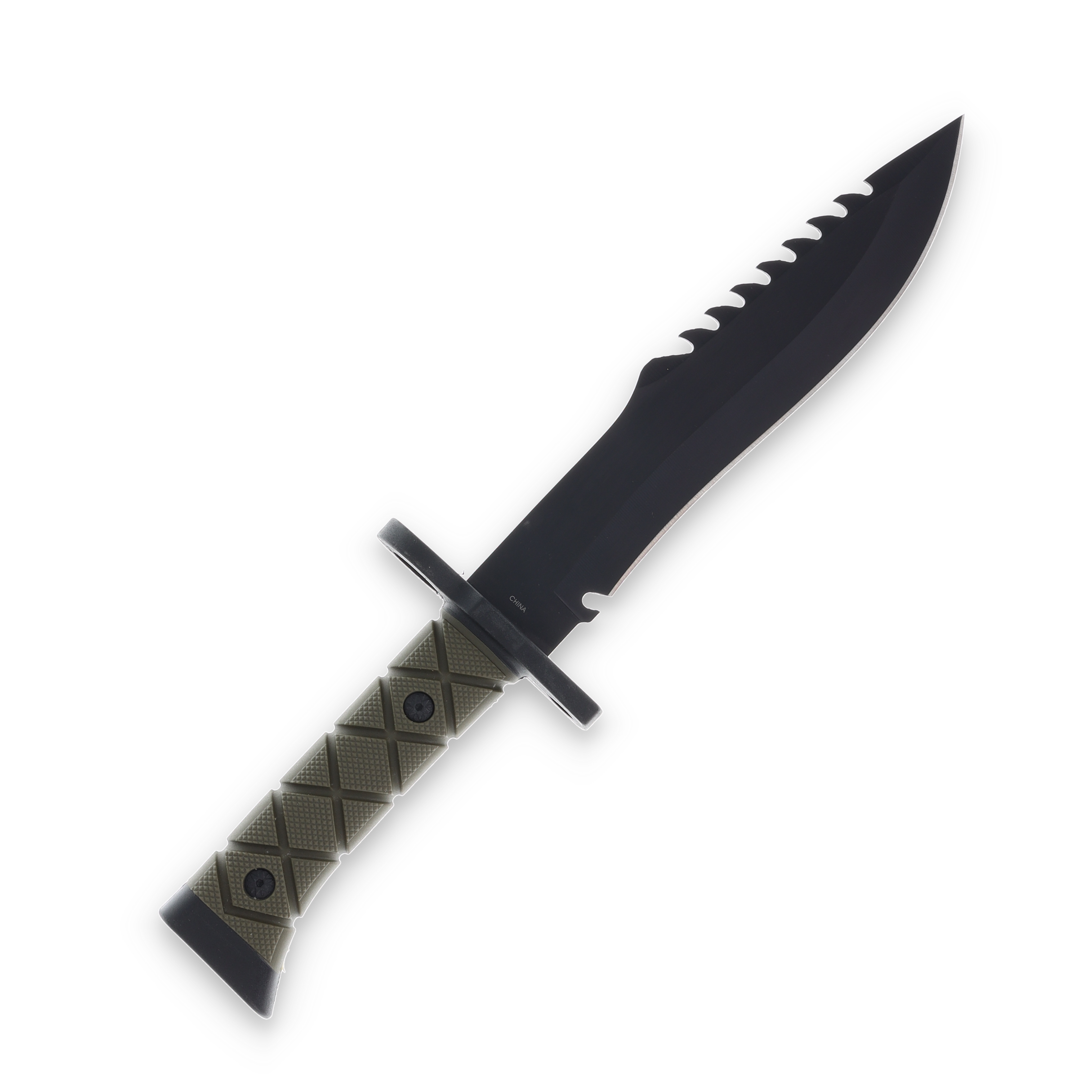 Frost Tac Xtreme Sawback Bowie OD Green Rubber Handle Black 3Cr13 Blade W/Sheath FRTX44B View 5