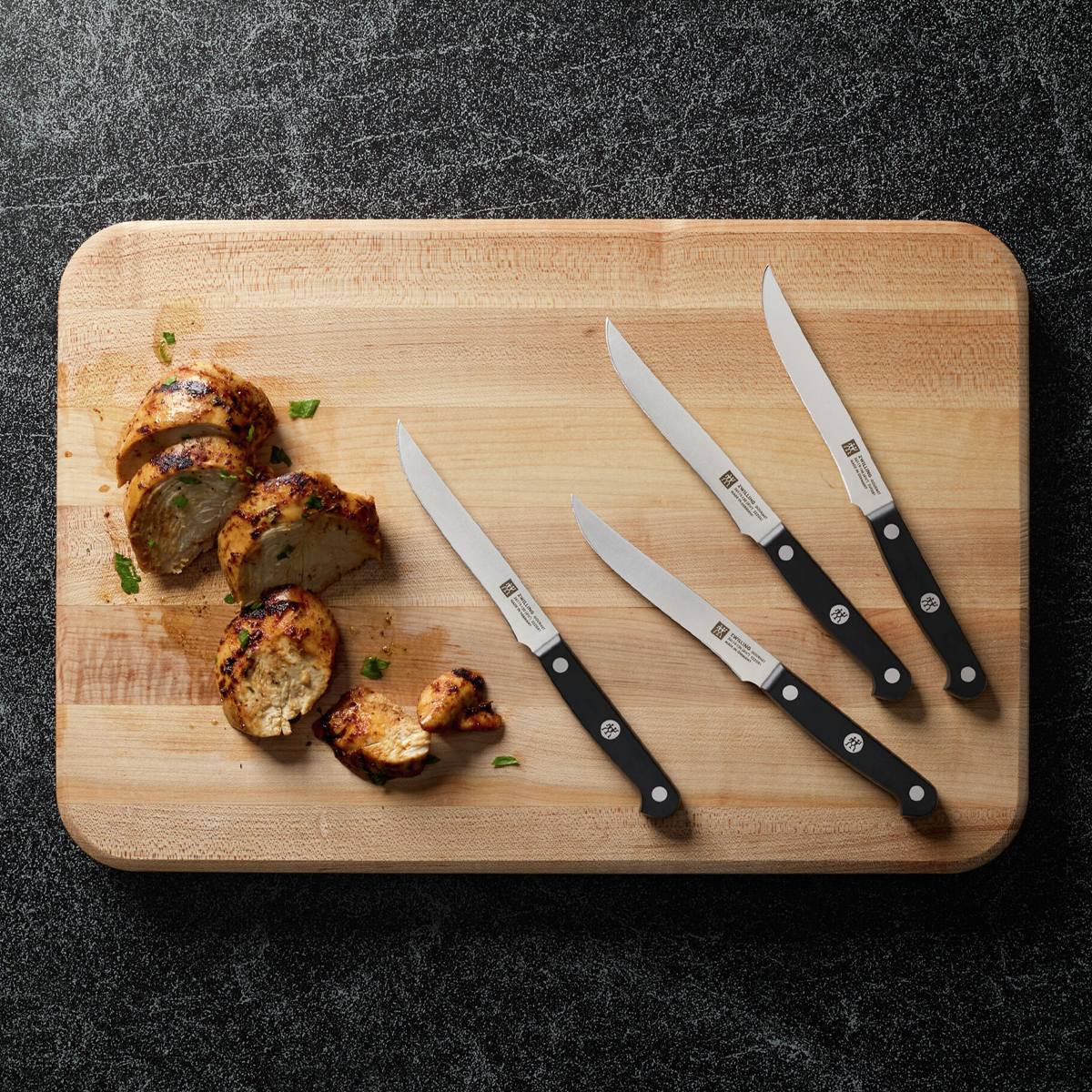 Zwilling J.A. Henckels Gourmet 4 Piece Steak Knife Set Black Polyoxymethylene Handle Friodur Steel Blades 1010267 View 2