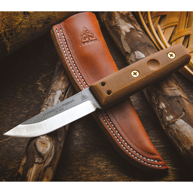 TOPS Tanimboca Puukko Fixed Blade Knife Tan 3.63in Plain Tumbled Puuko TPTPUK01 View 3