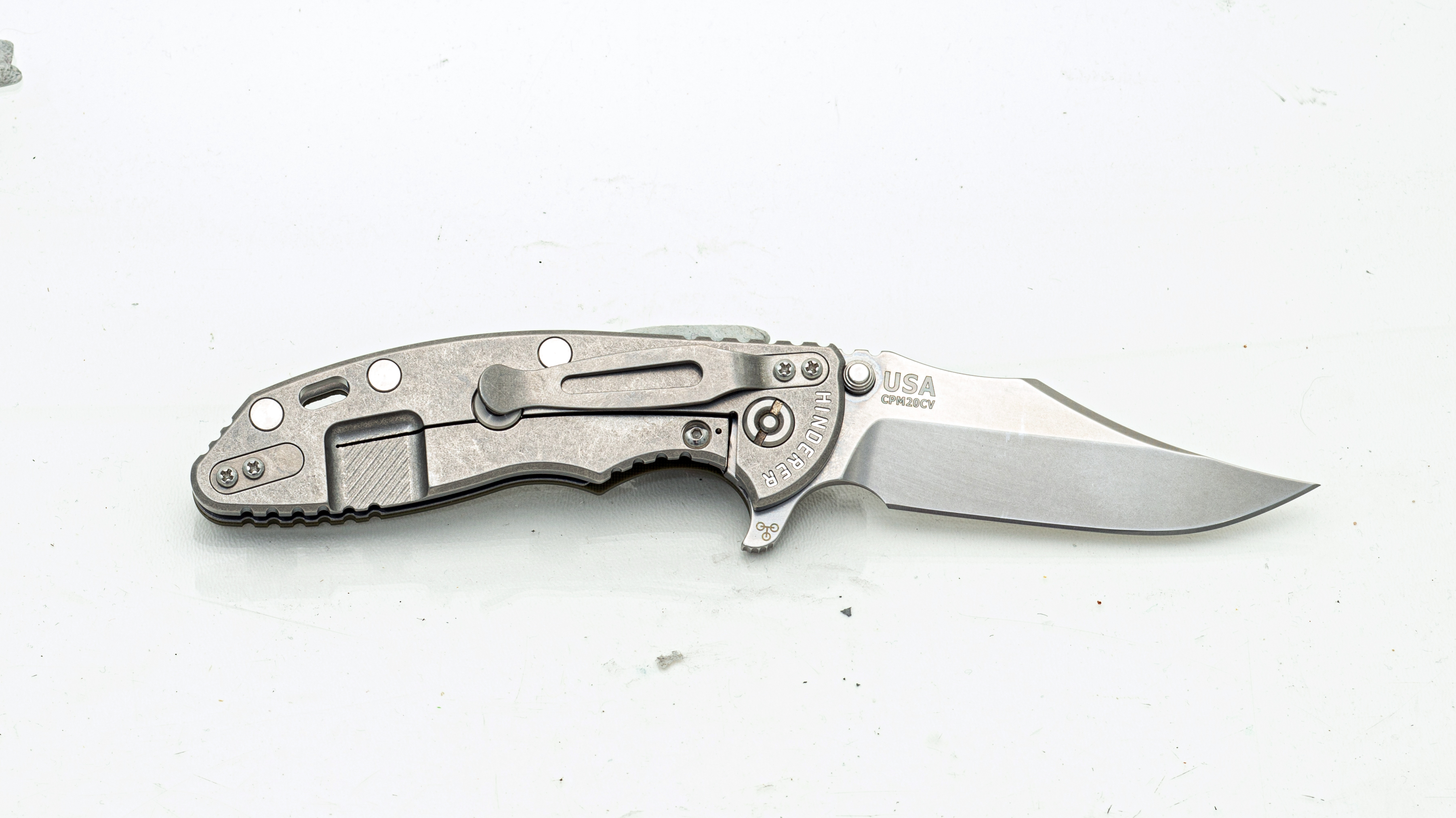 Hinderer XM-18 3.5 Bowie Stonewashed Gray Titanium OD Green K2032SGS00OD View 2