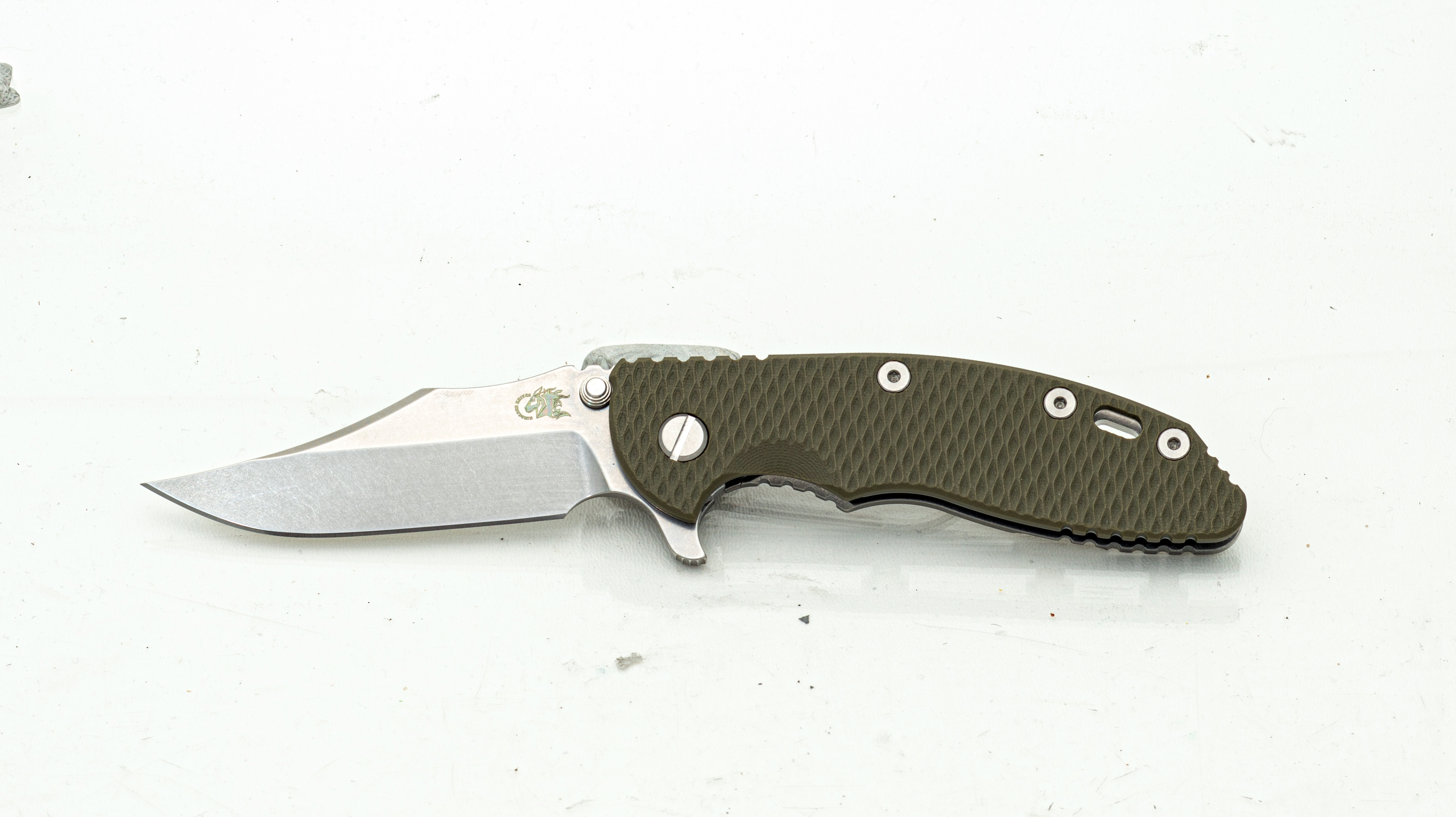 Hinderer XM-18 3.5 Bowie Stonewashed Gray Titanium OD Green K2032SGS00OD View 1