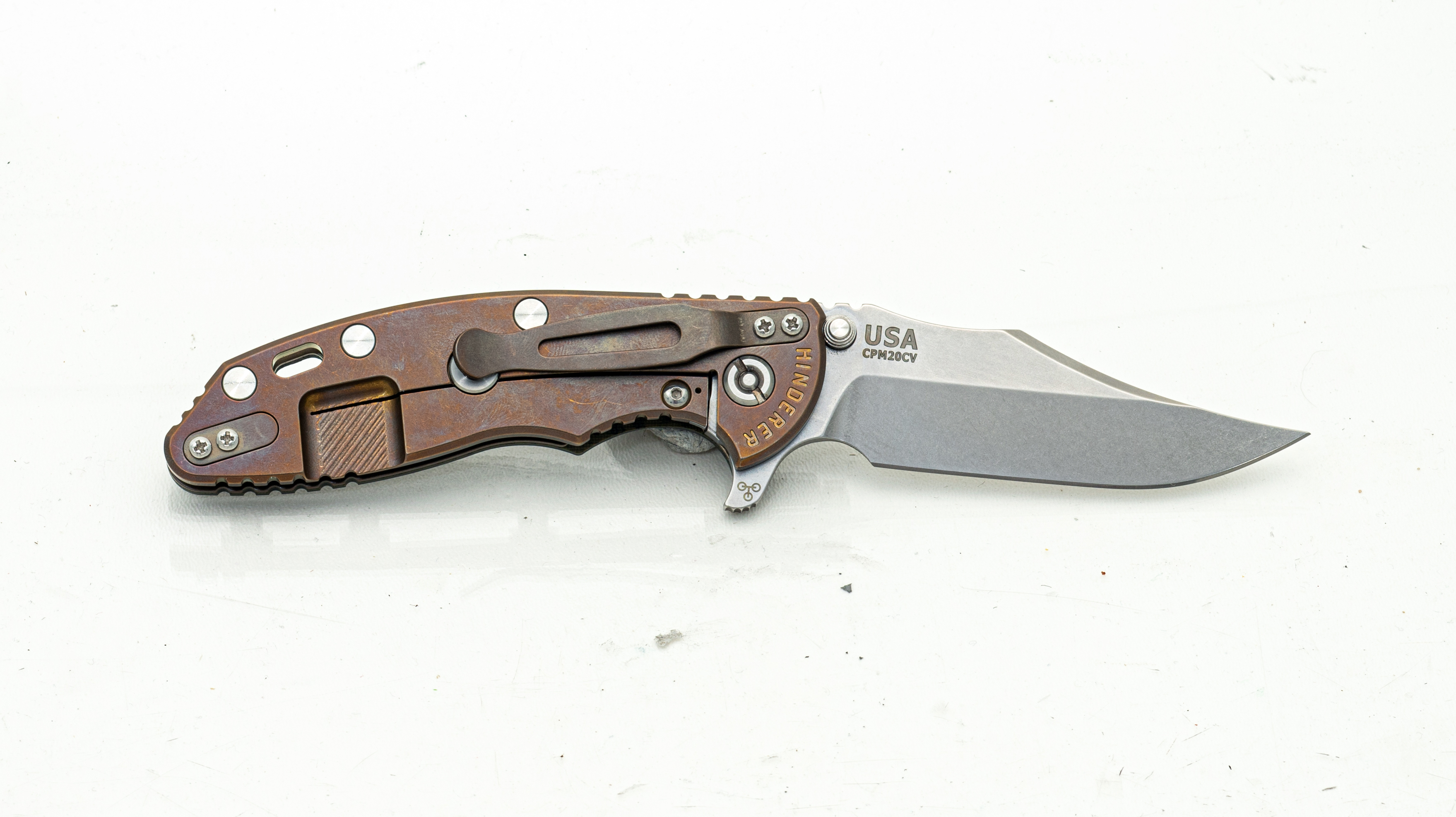 Hinderer XM-18 3.5 Bowie Stonewashed OD Green Bronze Titanium K2032SWBZOD View 2