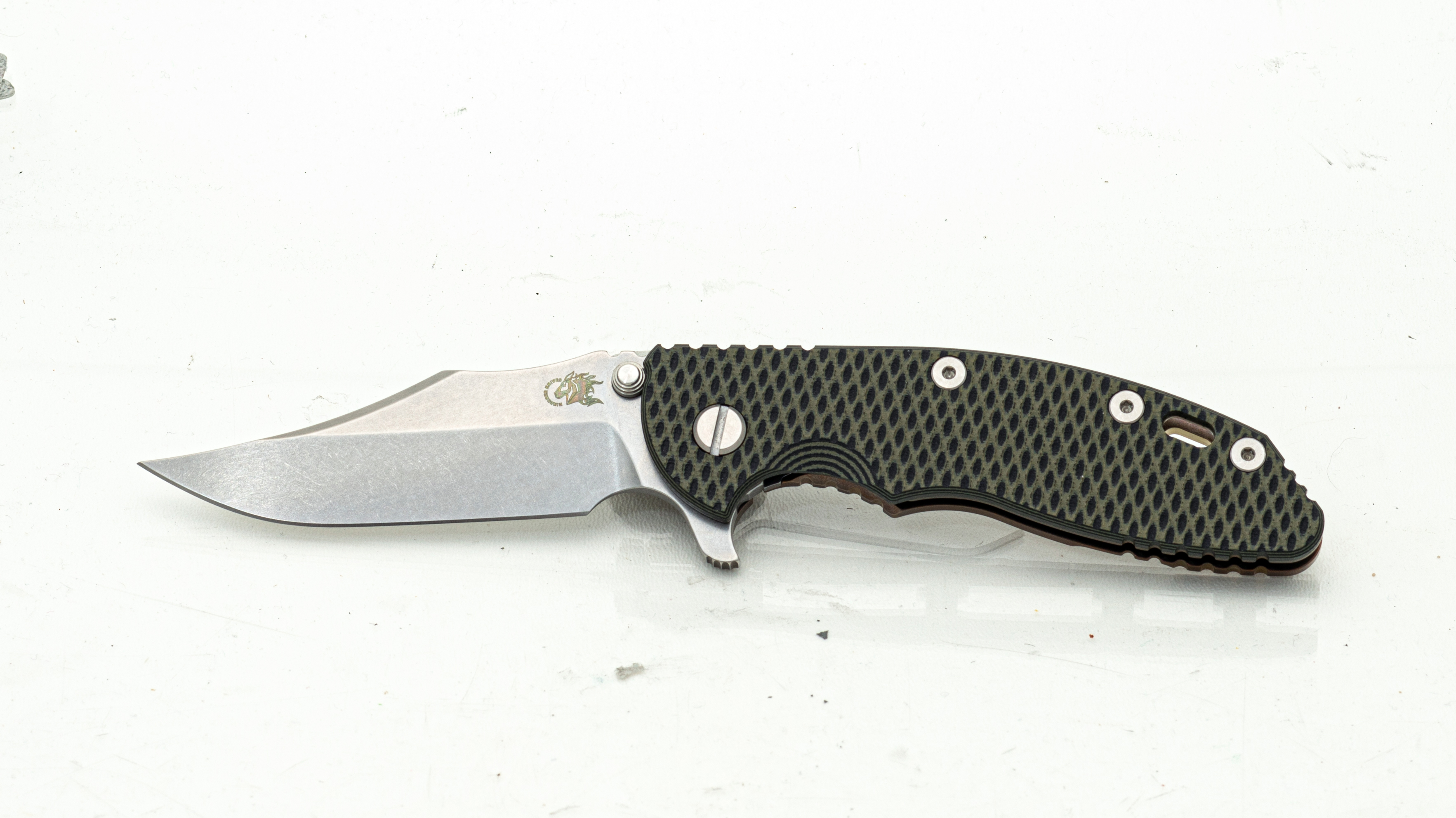 Hinderer XM-18 3.5 Bowie Stonewashed OD Green Bronze Titanium K2032SWBZOD View 1