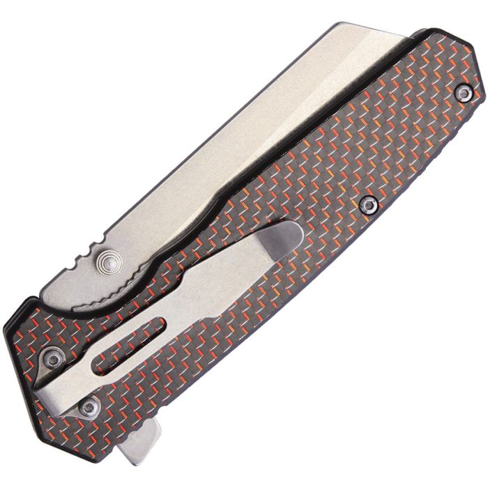 Komoran Linerlock Folding Knife Stonewash 440A/Red and Black G-10 and Carbon Fiber KO021 View 2