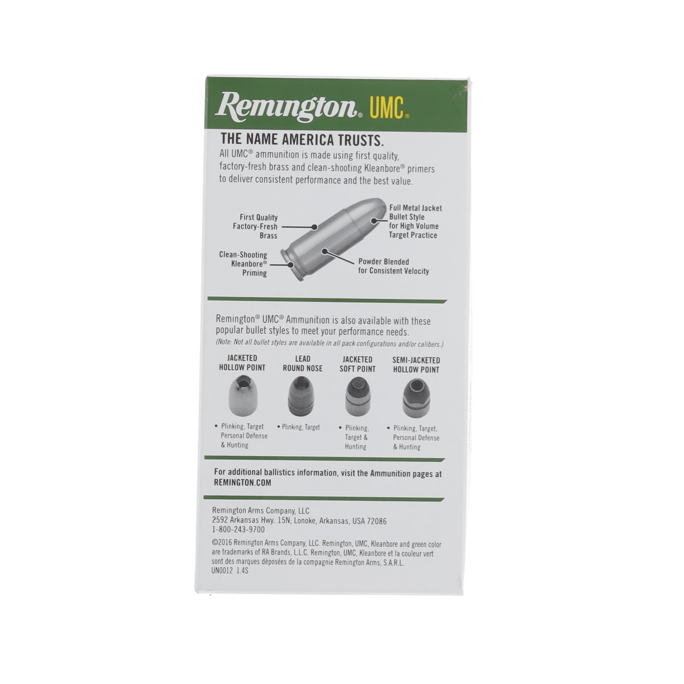 Remington UMC Pistol & Revolver Ammunition 380 Auto 95 Grain Brass 50 Rounds FMJ L380AP View 6