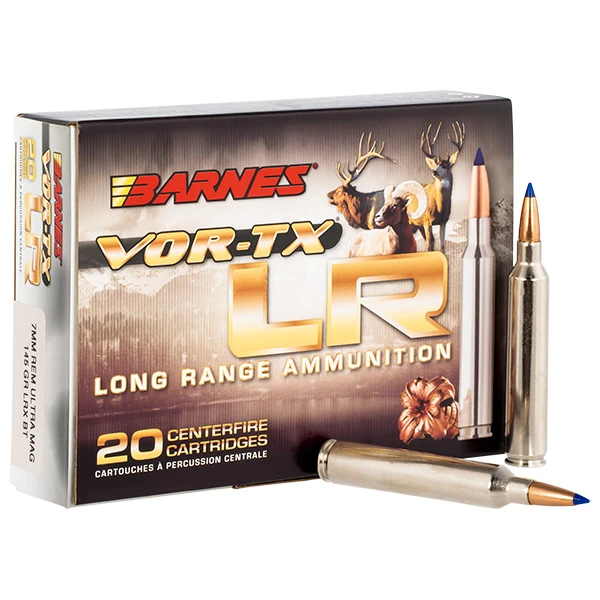 Barnes Bullets VOR-TX LR 7mm Remington Ultra Magnum Rifle Ammunition 20 Rounds Brass Centerfire 145 Grain LRX Boat Tail LR7RUM01 View 1