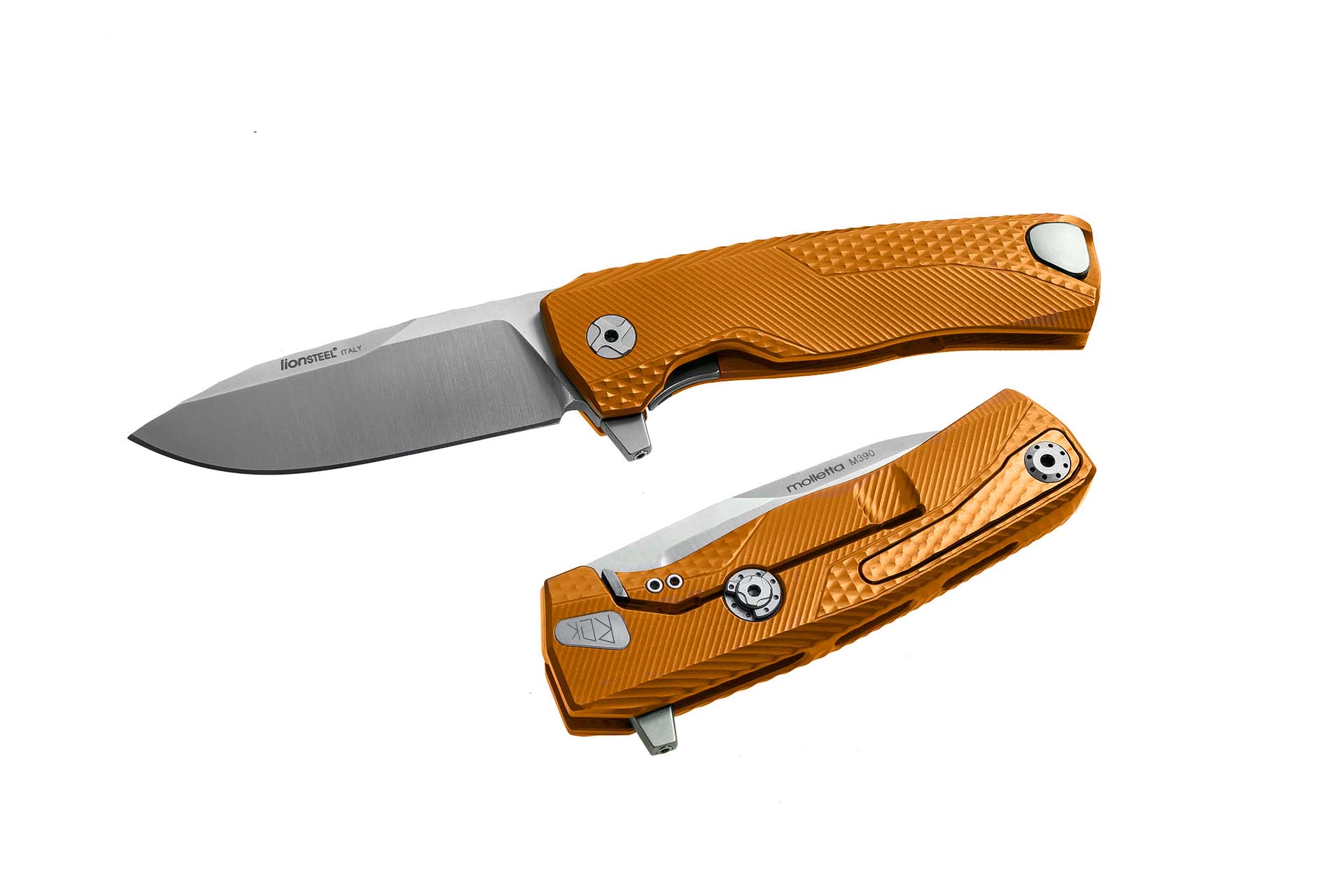 LionSteel ROK Framelock Folding Knife (Satin M390 Steel Blade | Orange Aluminum Handle) LSROKAOS View 1