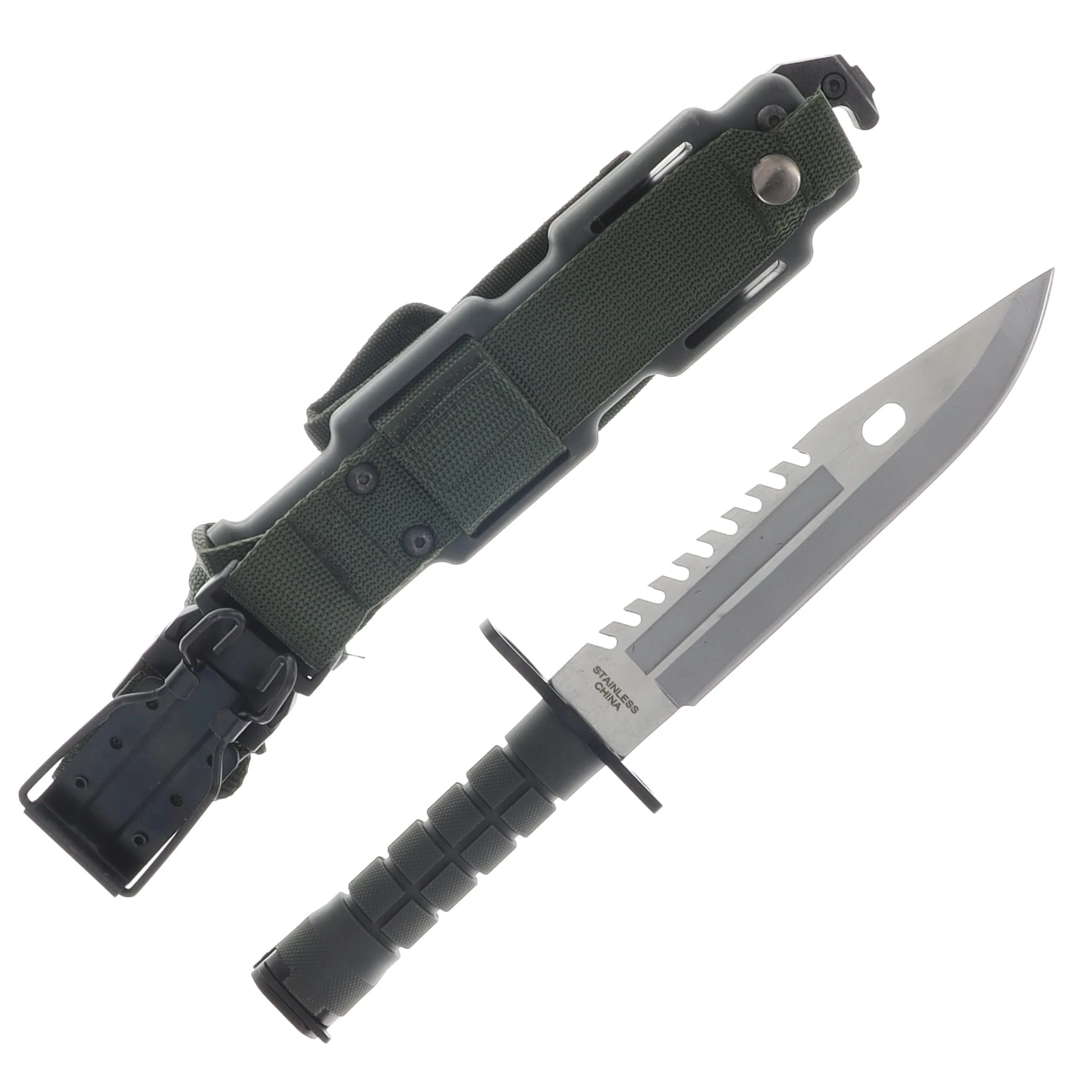 Szco M9 Fixed Blade Bayonet Black Sawback/OD MOLLE Sheath 210997 View 2
