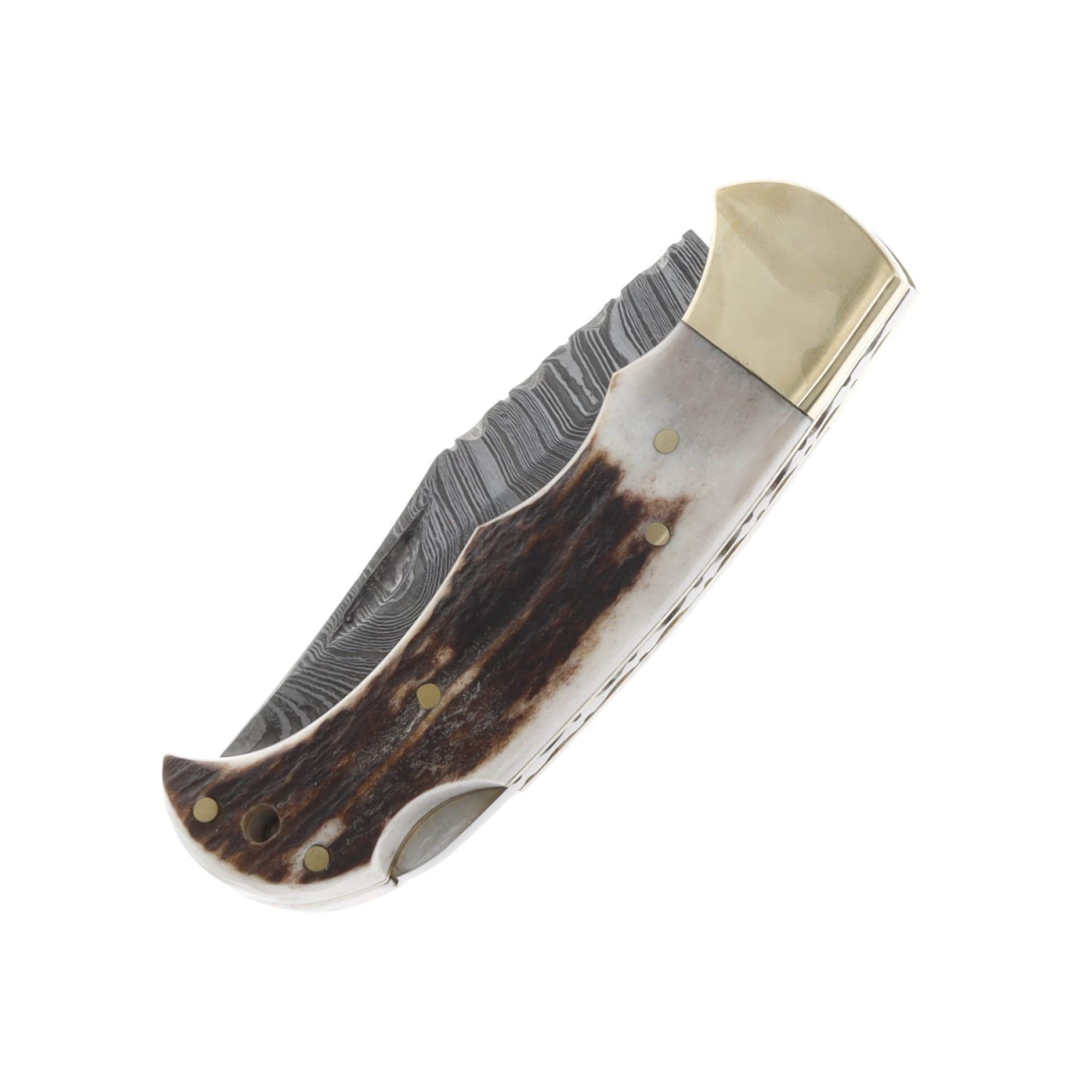 Szco Fileworked Damascus Folding Knife Stag DM1161 View 3