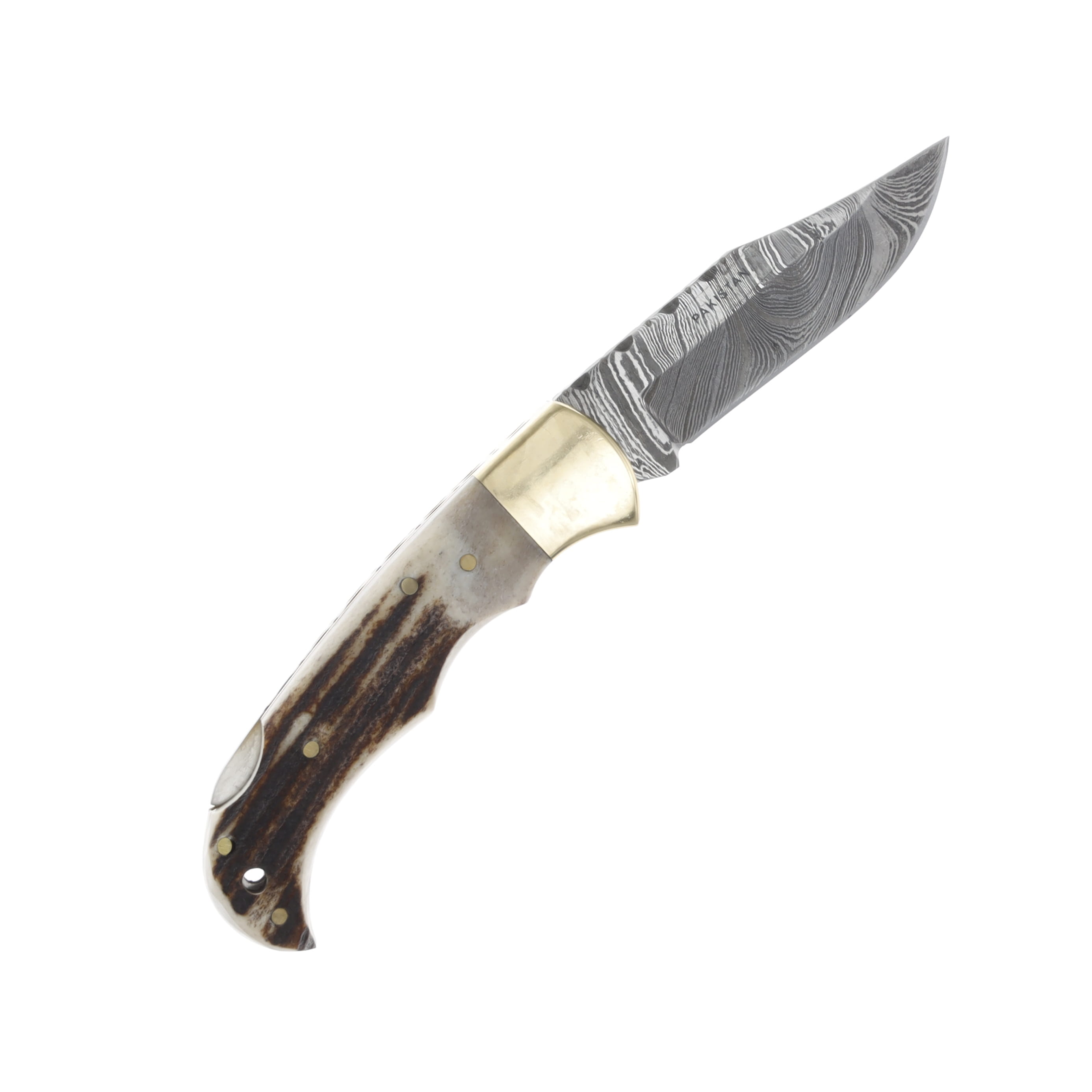 Szco Fileworked Damascus Folding Knife Stag DM1161 View 2