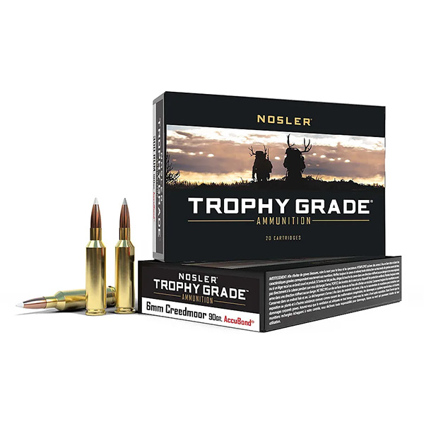 Nosler Trophy Grade 6mm Creedmoor Rifle Ammunition 20 Rounds Brass Centerfire 90 Grain Nosler AccuBond Bonded PT NOS60142 View 1