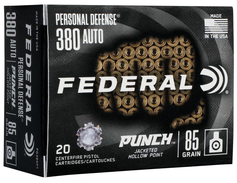 Federal Personal Defense Punch .380 ACP 85gr JHP Nickel Ammo 20Rd PD380P1 View 1