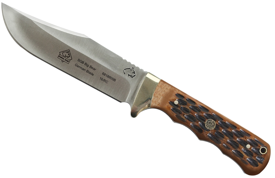 Puma SGB Big Bear Brown Jigged Bone 5.5in Plain Satin Clip Point PKC6818800B View 1