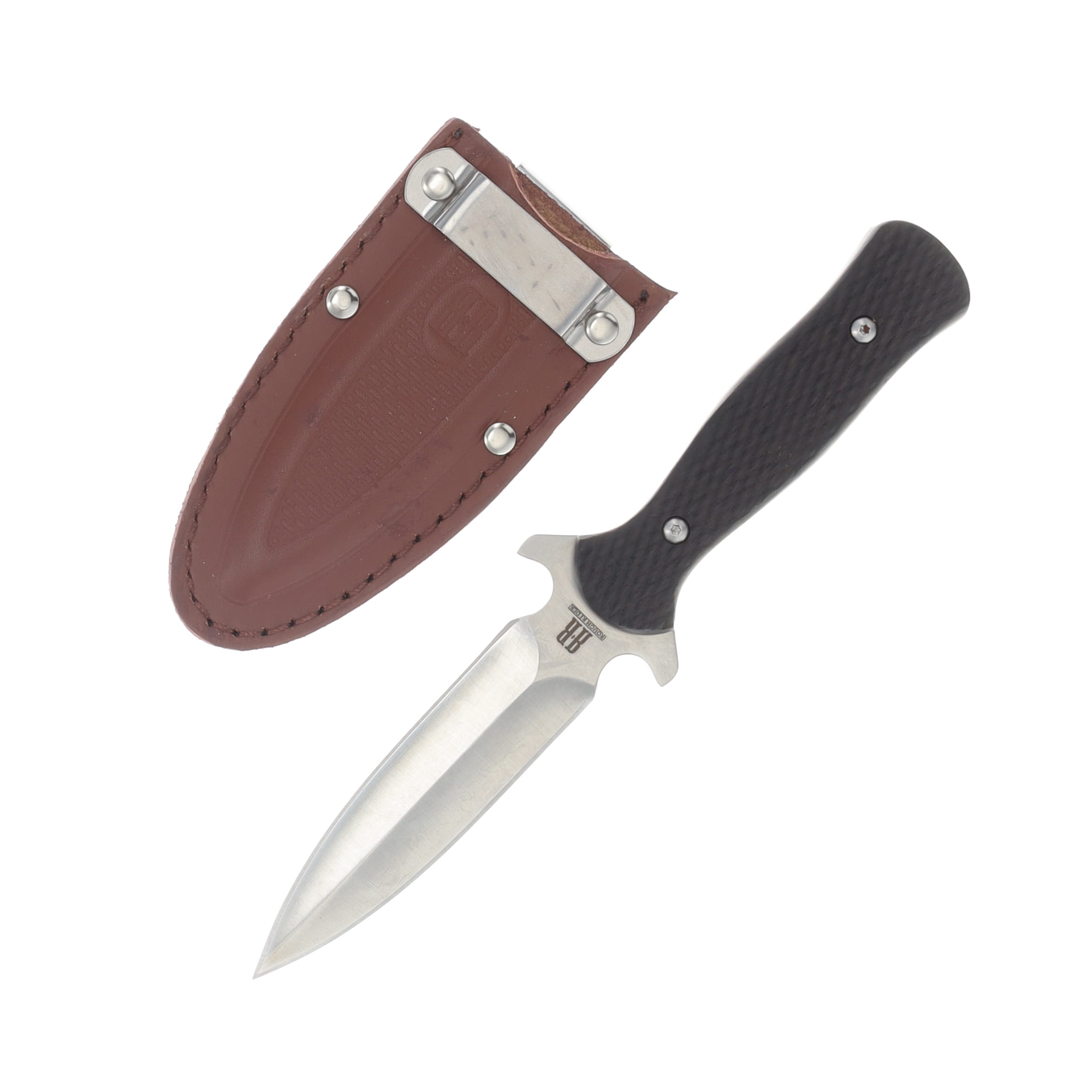 Rough Ryder Small Fixed Boot Knife Black Checkered Handle SS Dagger Blade RR1810 View 1