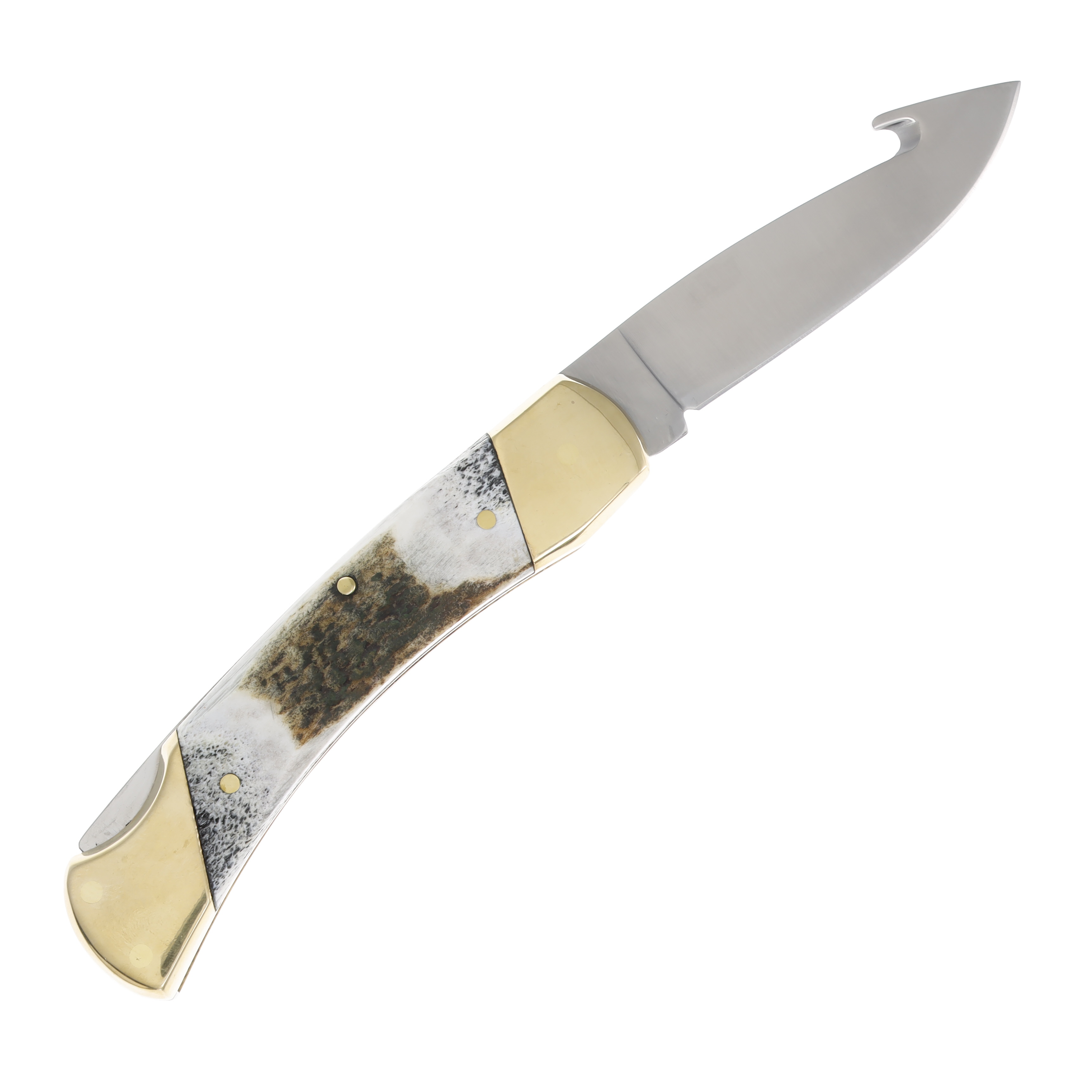 Schrade USA 75th Anniversary Stag Guthook Lockback Folding Knife SCH3G View 2