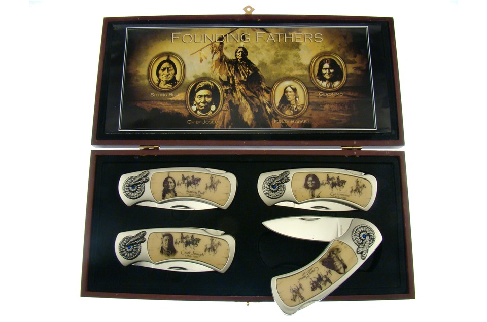 Native American Founding Fathers Lockback Folding Knife Gift Set SX1121 View 1