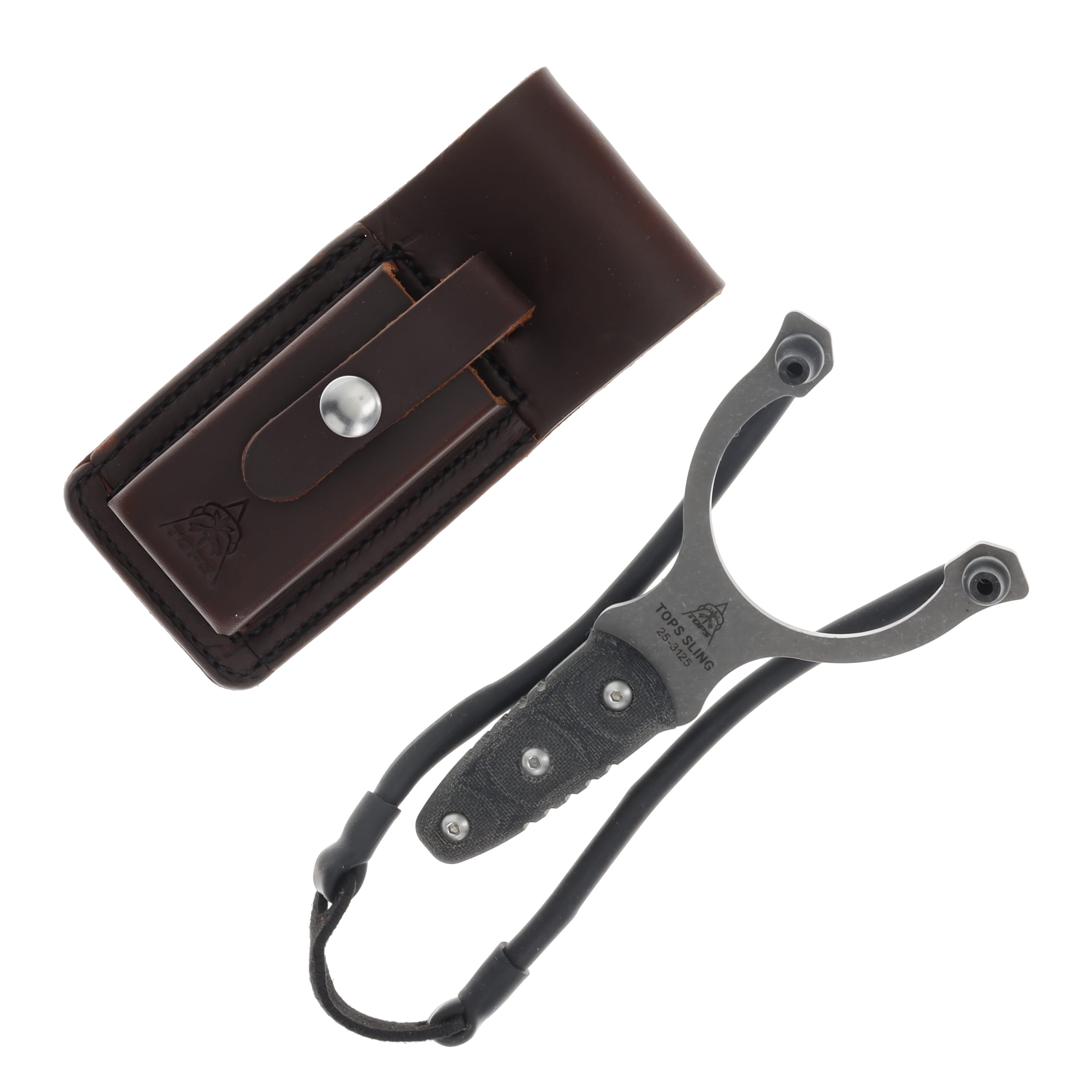 TOPS Knives Sling Black Micarta Slingshot with Leather Sheath TPSLING View 1