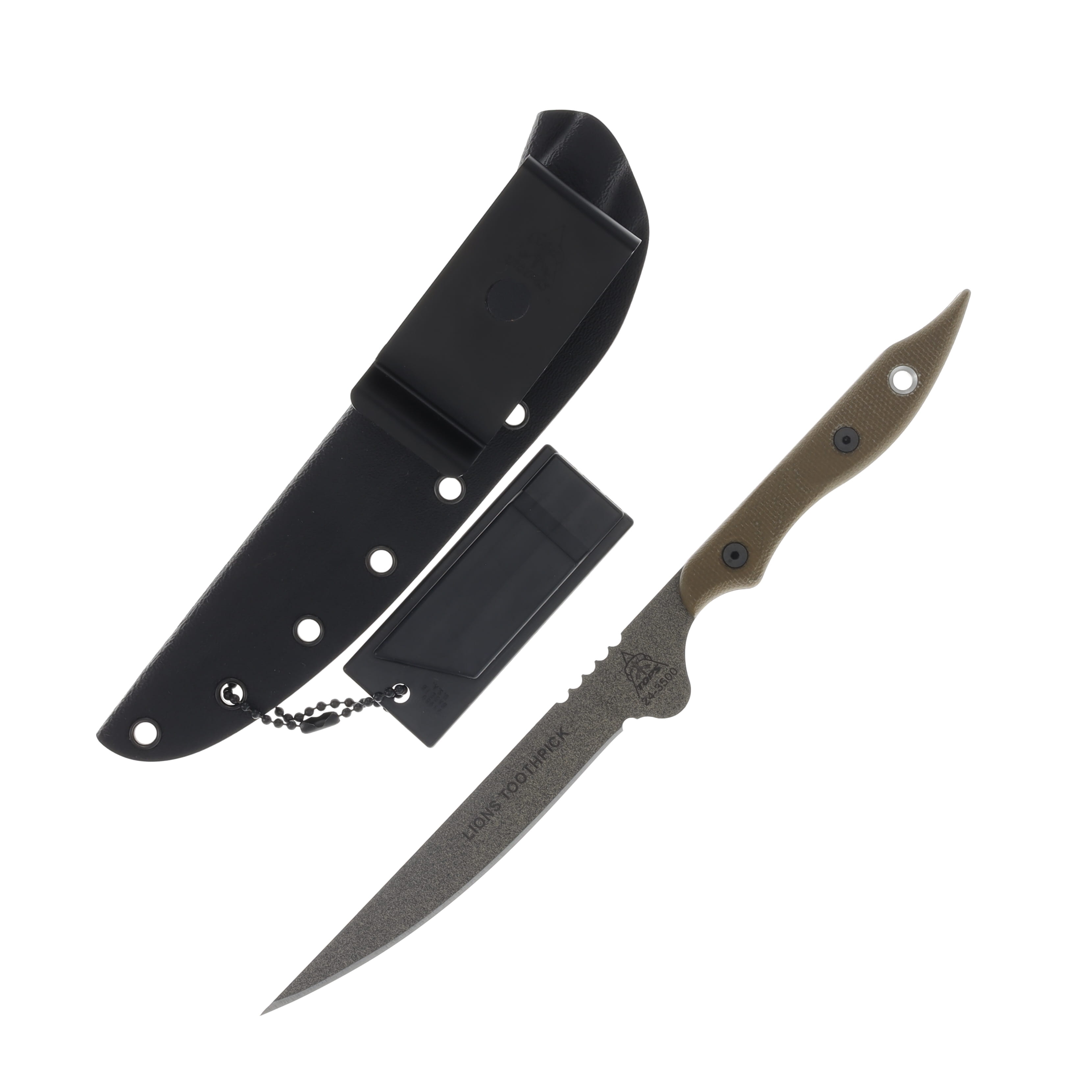 TOPS Knives Lions Toothpick Fixed Green Canvas Micarta 4in Tactical Stone Blade TPTOOTH01 View 2