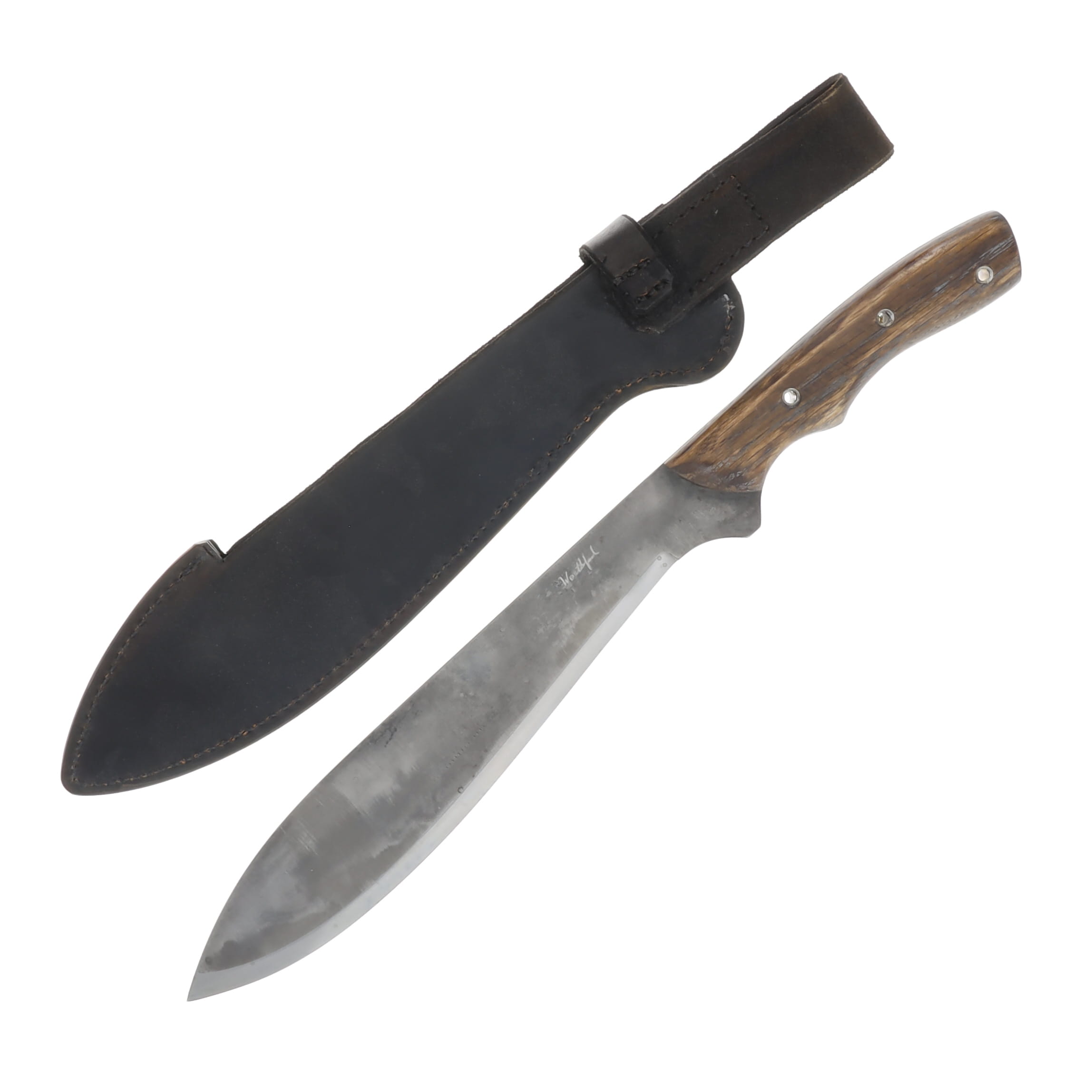 Chad Weatherford custom kukri knife 10 inch blade with oak handles 1095 carbon steel plain blade edge WKC052 View 2