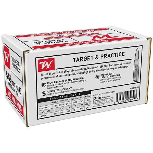 Winchester USA White Box 5.56x45mm NATO M193 Rifle Ammunition 150 Rounds brass Centerfire FMJ WM193150 View 2